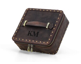 Vintage Crazy Horse Leather Jewelry Case – Travel Organizer, Watch Box