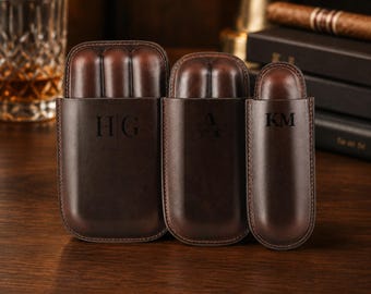 Personalized 1-3 Slot Leather Cigar Case – Travel Humidor, Groomsmen Gift