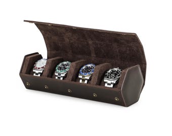 Handmade Crazy Horse Leather 4-Slot Watch Roll – Travel Watch Case