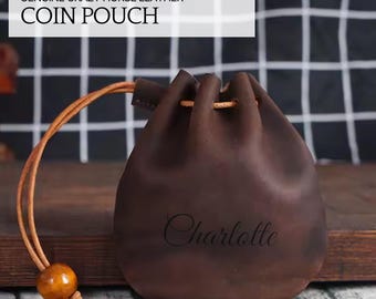 Personalised Medieval Leather Coin Pouch - Handmade Drawstring Bag for LARP & Reenactment - Vintage DnD Dice Pouch Rustic Bag for Coins