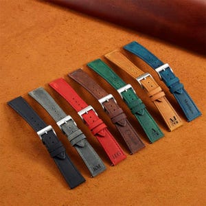Personalised Leather Watch Strap 18mm 19mm 20mm 21mm 22mm 24mm Engraved Gift for Him Handmade Crazy Horse Band