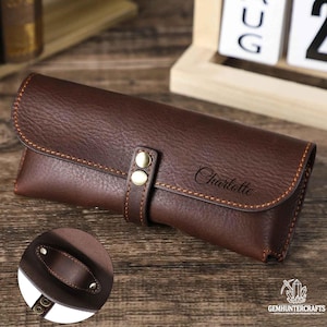 Étui rigide à lunettes en cuir personnalisé - Étui à lunettes souple fabriqué à la main avec fermoir magnétique, pochette à lunettes en cuir pleine fleur