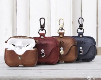 Personalized Leather AirPods 3 Case Full Grain Leather AirPods 3 Pro Cover Custom Airpod Case Crazy Horse Leather Gift for Him