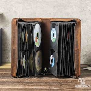 Leather 80 PCS DVD CD Storage Case - Custom Crazy Horse Organizer for Disks & Games - Vintage Style Media Box - Collector Gift Travel Pouch