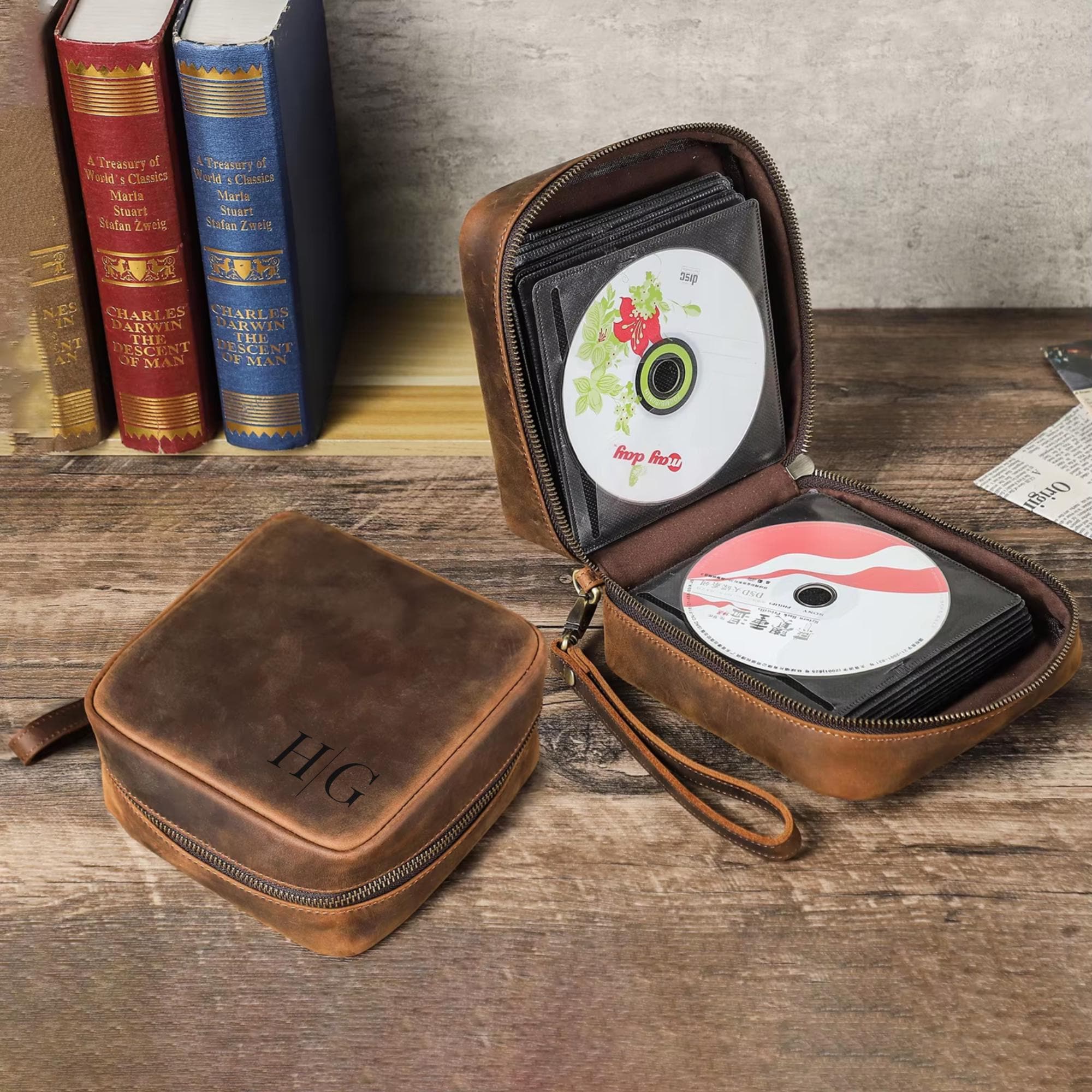 Leather 56 PCS DVD CD Storage Case - Custom Crazy Horse