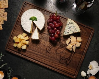 Personalized Walnut Cutting Board, Engraved Charcuterie Board, Drip Ring Design