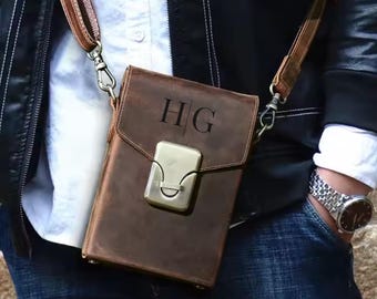 Personalized Leather Phone Crossbody Bag: Vintage Shoulder Pouch