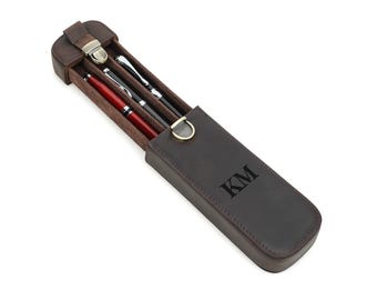 Handmade Leather 3-Slot Fountain Pen Case – Crazy Horse Leather Travel Organizer
