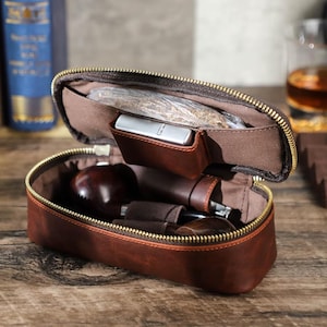 Personalisierter Pfeifenbeutel aus Leder - Pfeife Rolltasche - Tabakpfeife Organizer Reisetasche - Individuelles Tabakpfeife Geschenk für Ihn oder Papa