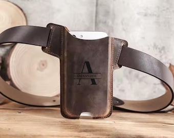 Leather Belt Phone Holster: Personalized Cowhide Carrying Pouch