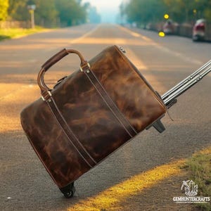 Gepersonaliseerde leren trolleytas met wielen – volnerf echt lederen reisbagage, rollende plunjezak voor heren, handbagage cadeau-idee
