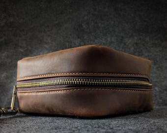 Estuche de almacenamiento de cuero Crazy Horse para 56 discos: Organizador de medios vintage