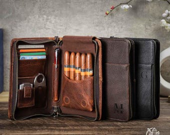 Personalized Full-Grain Leather 5-Slot Cigar Travel Case