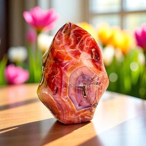 Natürlicher Carnelianstone Punkt, Roter Kristall Dekor, polierte Karneol Fackel, Geschenk für sie, Edelstein Schmuckstück