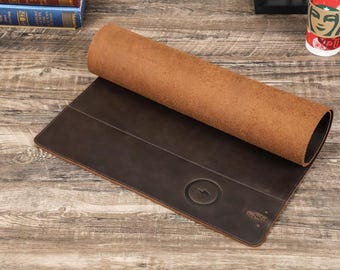 Alfombrilla de ratón de cuero personalizada con cargador inalámbrico: Alfombrilla de escritorio personalizada