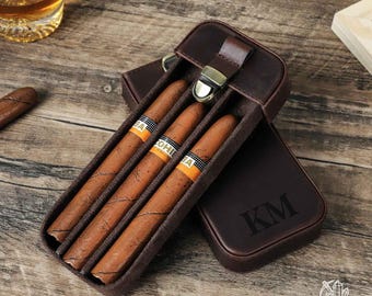 Personalized Leather 3-Cigar Travel Case: Engraved Humidor, Groomsmen Gift