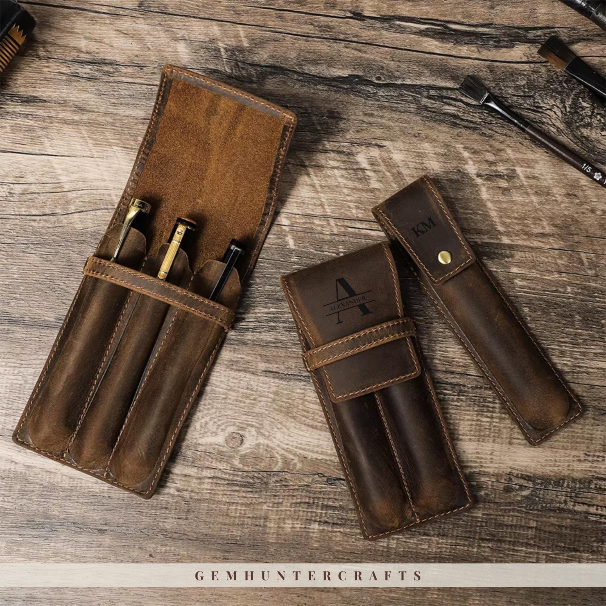 Crazy Horse Leather 3-slot Pen Case – Vintage Fountain Pen