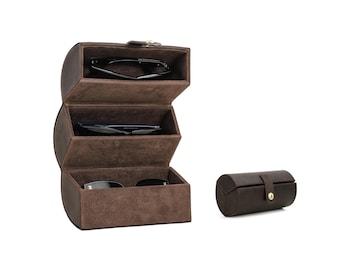 Genuine Leather 3-Pair Sunglasses Organizer – Travel Eyewear Case