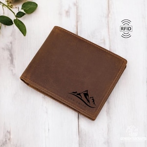 Cartera personalizada de piel auténtica de grano completo para hombre, billetera delgada plegable de piel RFID grabada, regalo personalizado para padrinos de boda.