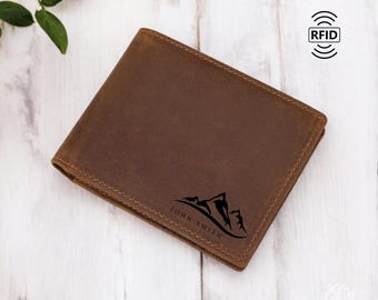 Personalised Full Grain Genuine Leather Wallet For Men, Engraved Slim Bifold RFID Leather Wallet, Groomsmen Bestman Gift Custom