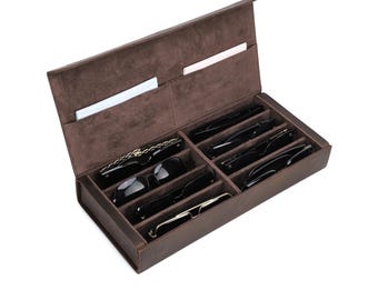 Luxury Leather Sunglasses Organizer – 8 Eyeglass Display Case