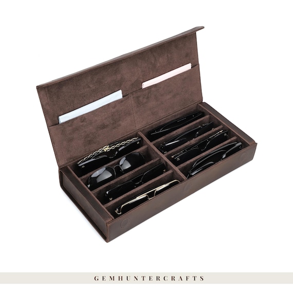 Luxury Leather Sunglasses Organizer – 8 Eyeglass Display Case