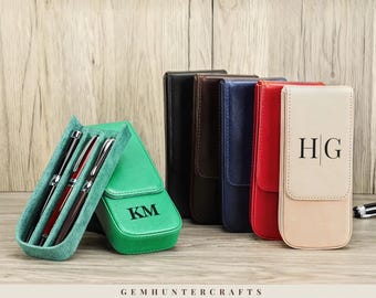 Leather 3-Slot Fountain Pen Case – Magnetic Pen Storage Box