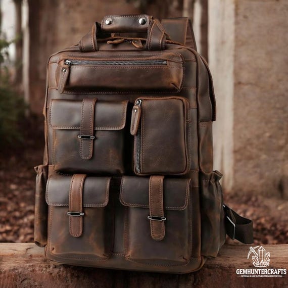 Personalized Full Grain Leather Traveler Backpack: Handmade Rucksack