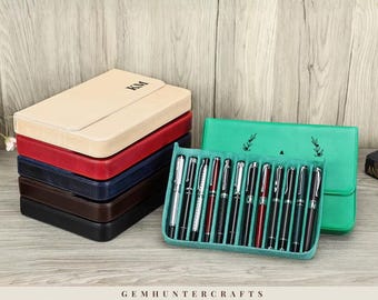 Vegetable Tanned Leather 12-Slot Pen Case – Magnetic Flap Organizer
