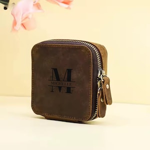 Organizador de joyas de viaje de cuero personalizado - Estuche de cuero Crazy Horse para relojes, collares, anillos y aretes - Regalo de joyería portátil para ella