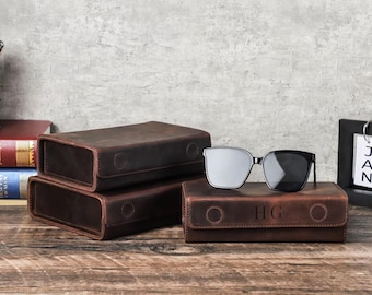 Personalized Leather 3-Slot Sunglass Case: Travel Eyeglass Holder