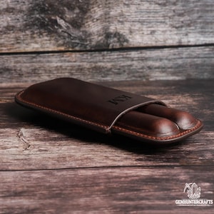 Personalized Leather 2 Cigar Travel Case, Engraved Cigar Box