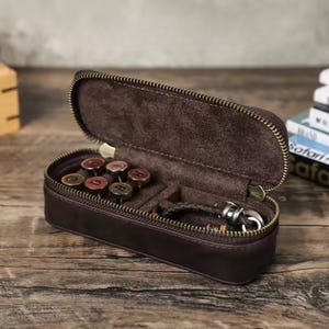 Sac de voyage personnalisé en cuir pour hommes - Organiseur en cuir Crazy Horse avec boutons de manchette, bracelet, compartiments pour bagues - Cadeau pour lui