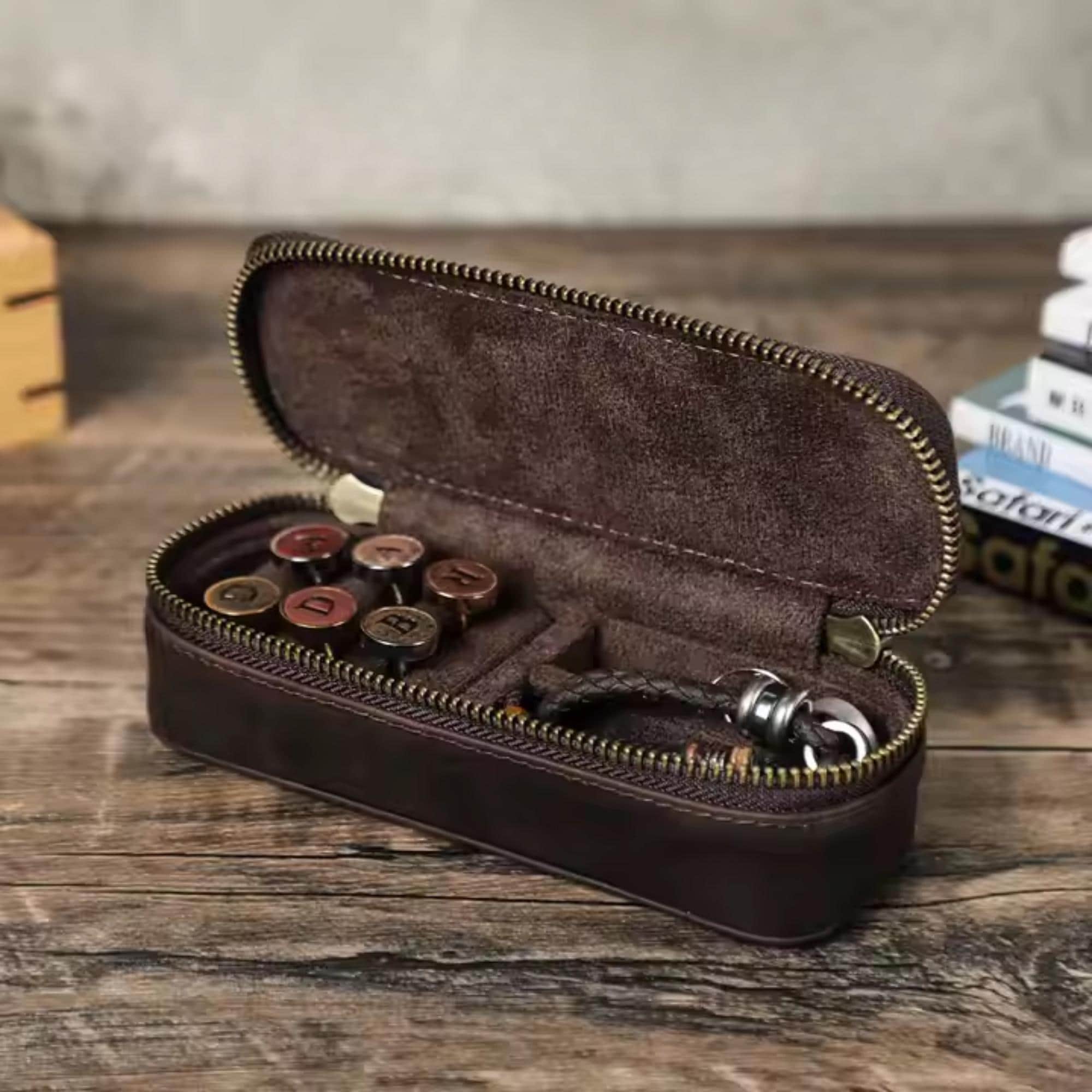 Personalized Crazy Horse Leather Men's Jewelry Travel Case - Etsy