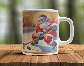 Santa Hockey Coffee Mug, Christmas Mug, Holiday Cup, Festive Hot Drink Mug, Hockey Lover Gift, Winter Sports Mug