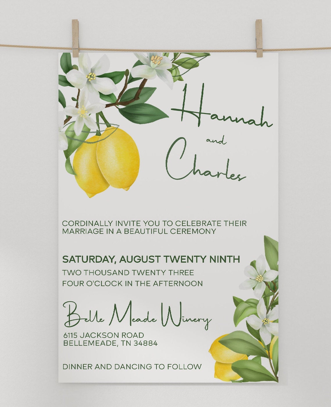 Lemon Wedding Invitation Instant Download Modern Invite Etsy