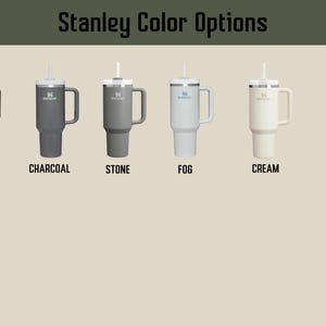 May include: Six stainless steel travel mugs with different color options: black, charcoal, stone, fog, cream, and frost. Each mug has a handle and a straw.