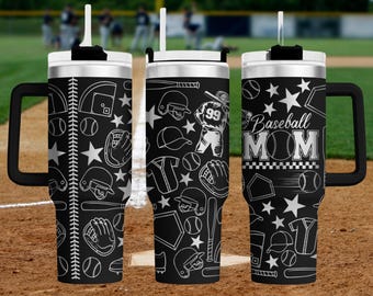 Personalized Baseball Mama Engraved Stanley Tumbler - Custom Player Number BaseBall Mom Stanley Cup - Sidelines Social Club Engraved Tumbler