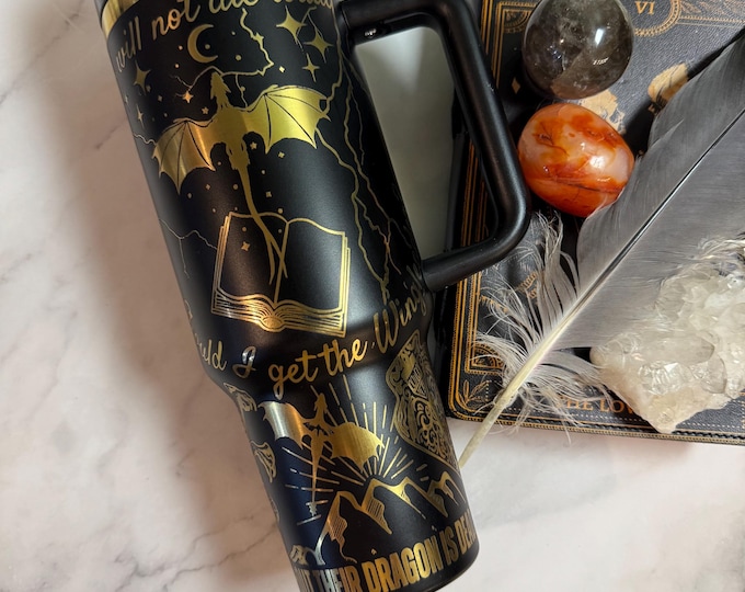 Featured listing image: Custom Dragon Rider Tumbler. Fantasy engraved Stanley 40oz. Booktok Gift. Fourth Wing