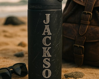 Personalized Owala Water Bottle | Laser Engraved 24, 32, 40 oz Freesip | Custom Font & Icon | Gift for Him, First Fathers Day