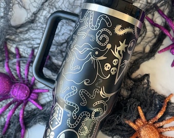Pumpkin King Engraved Stanley. Spooky Tumbler. Perfect Gift for Spooky Girlies. Jack and Sally Cup. Laser Engraved Gifts
