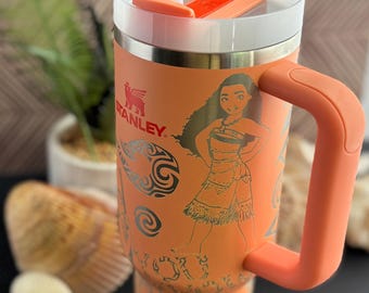 Custom Engraved Ocean Inspired Moana Tumbler. Tropical Ocean Stanley Cup 40oz. Island Adventure Cup