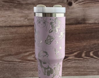 Custom Engraved Blue Alien Inspired Stanley Tumbler. 40oz cup tropical Hawaii design. Stitch Tumbler. Kids Stanley. Magic Castle Cup.