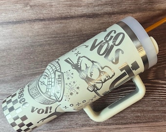 Custom Tennessee Football Tumbler - Go Vols Travel Mug - Checkerboard Rocky Top Cup