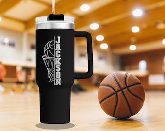 Personalized Basketball Engraved Stanley Tumbler - Custom Name - Basketball Gift for Players, Coaches, and Fans