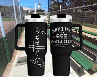 Personalized Baseball Mama Engraved Stanley Tumbler - Custom Name - BaseBall Mom Stanley Cup - Sidelines Social Club Engraved Tumbler