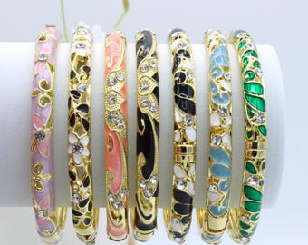 Fashion Gold Plated Rhinestone Bracelet Opening Hinged Bangles - 7 inches