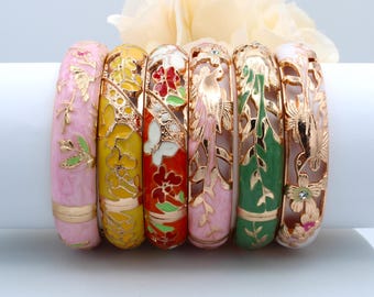 Dragon/Flower Bracelet Opening Hinged Bangles - 7.4 inches