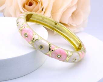 Pink Enamel Cloisonne Bracelet Opening Hinged - 7.4 inches