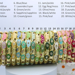 Flower Bracelet Opening Hinged Bangles Crafted Enamel - 7 inches